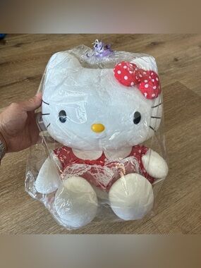 Sanrio Hello Kitty Plush Toy Wearing A Red Polka Dot Dress Doll H 12” (New)